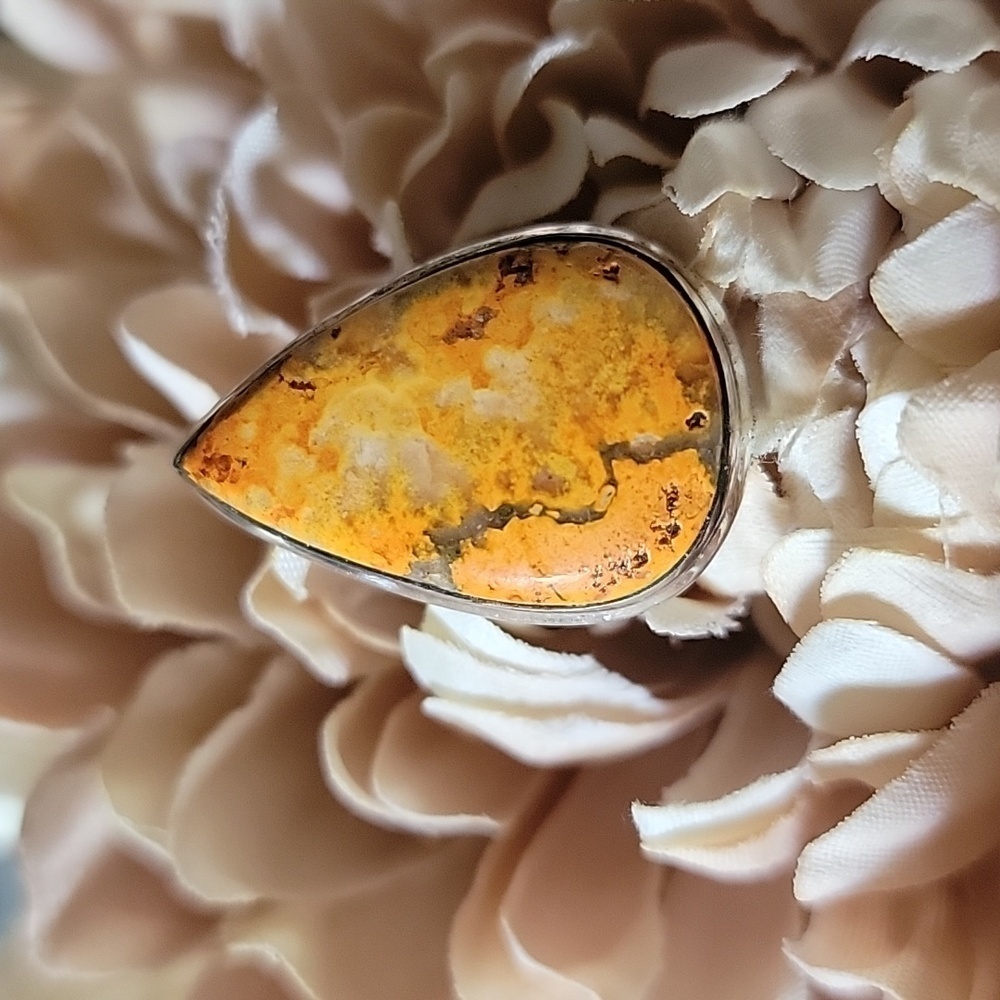 Solid Sterling Silver Bumblebee Jasper Ring Size … - image 1